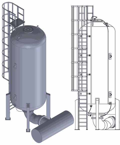 CAD prikaz PUP posude od 25 m³ sa merdevinama i platformom