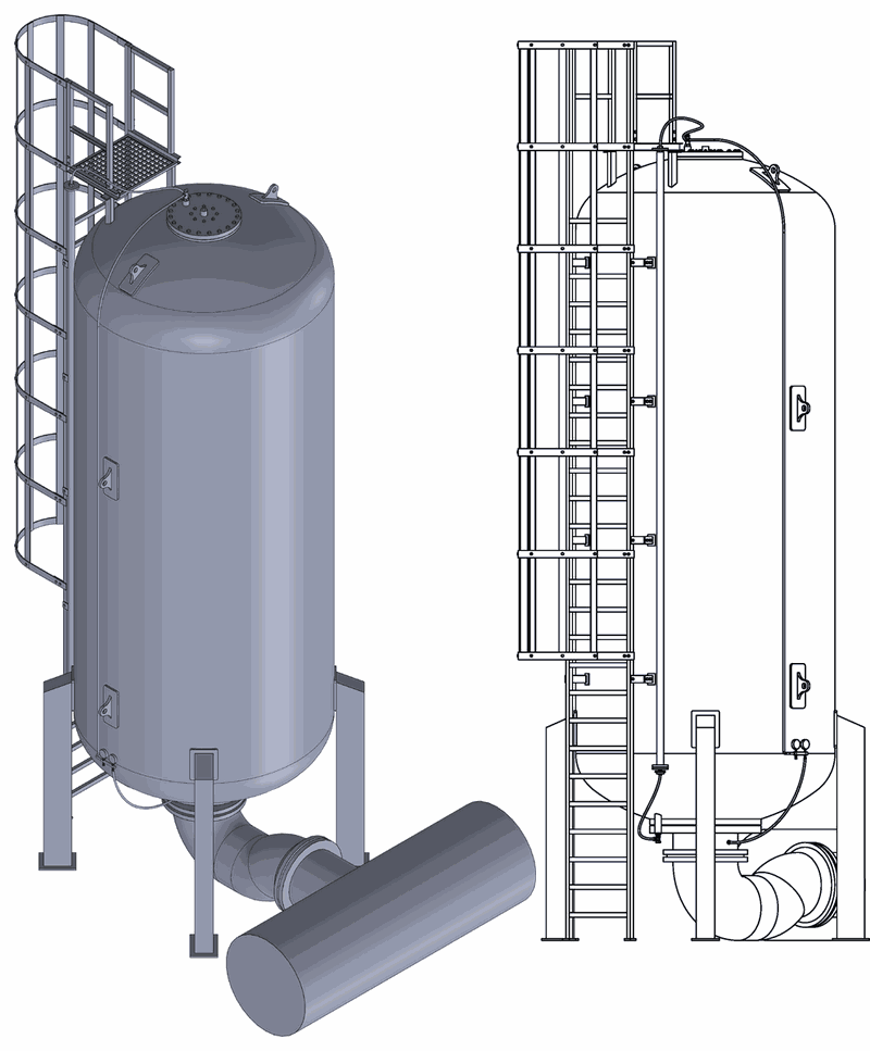 CAD prikaz PUP posude od 25 m³ sa merdevinama i platformom